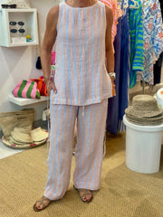 Hazel Top - Blue Stripe Crinkle Linen