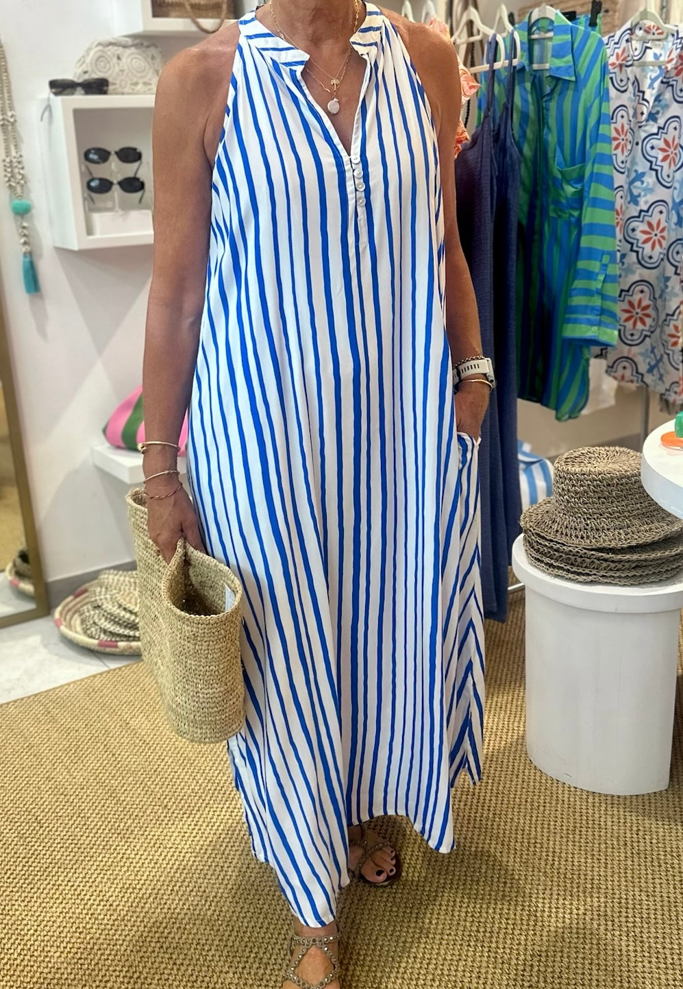 Remy Dress - Blue and White Stripe