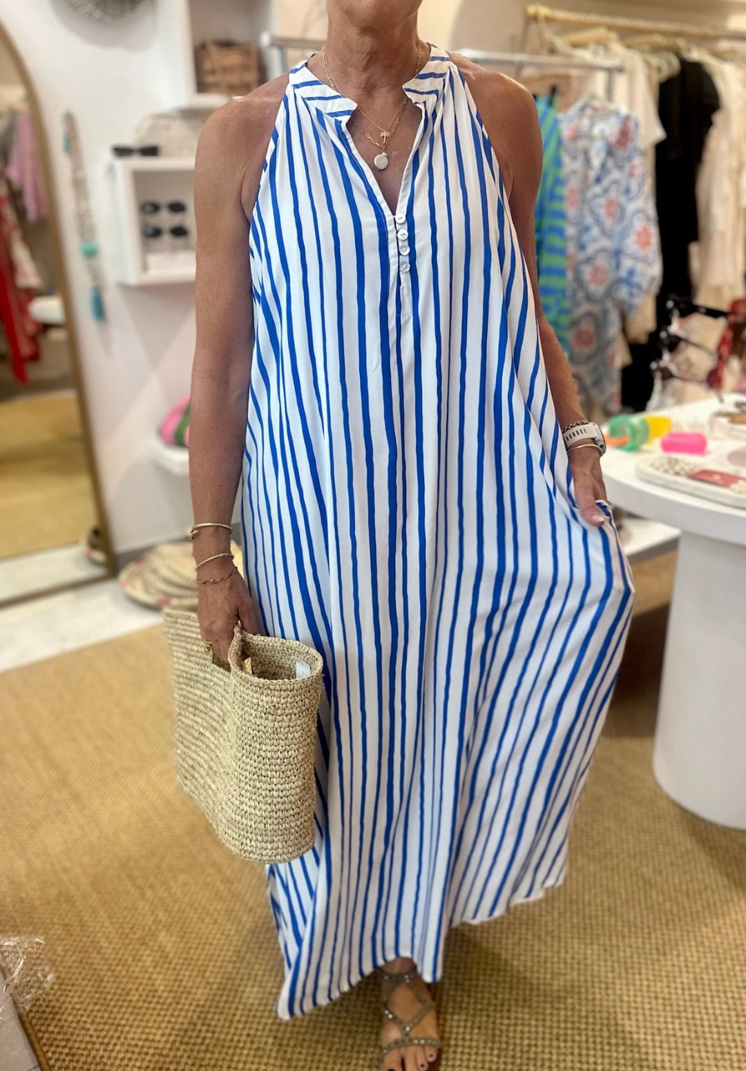 Remy Dress - Blue and White Stripe