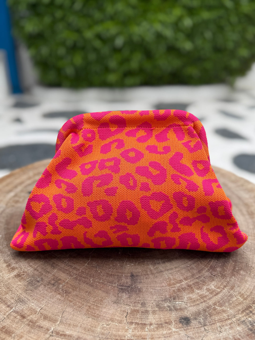 Woven Clutch - Pink and Orange Leopard