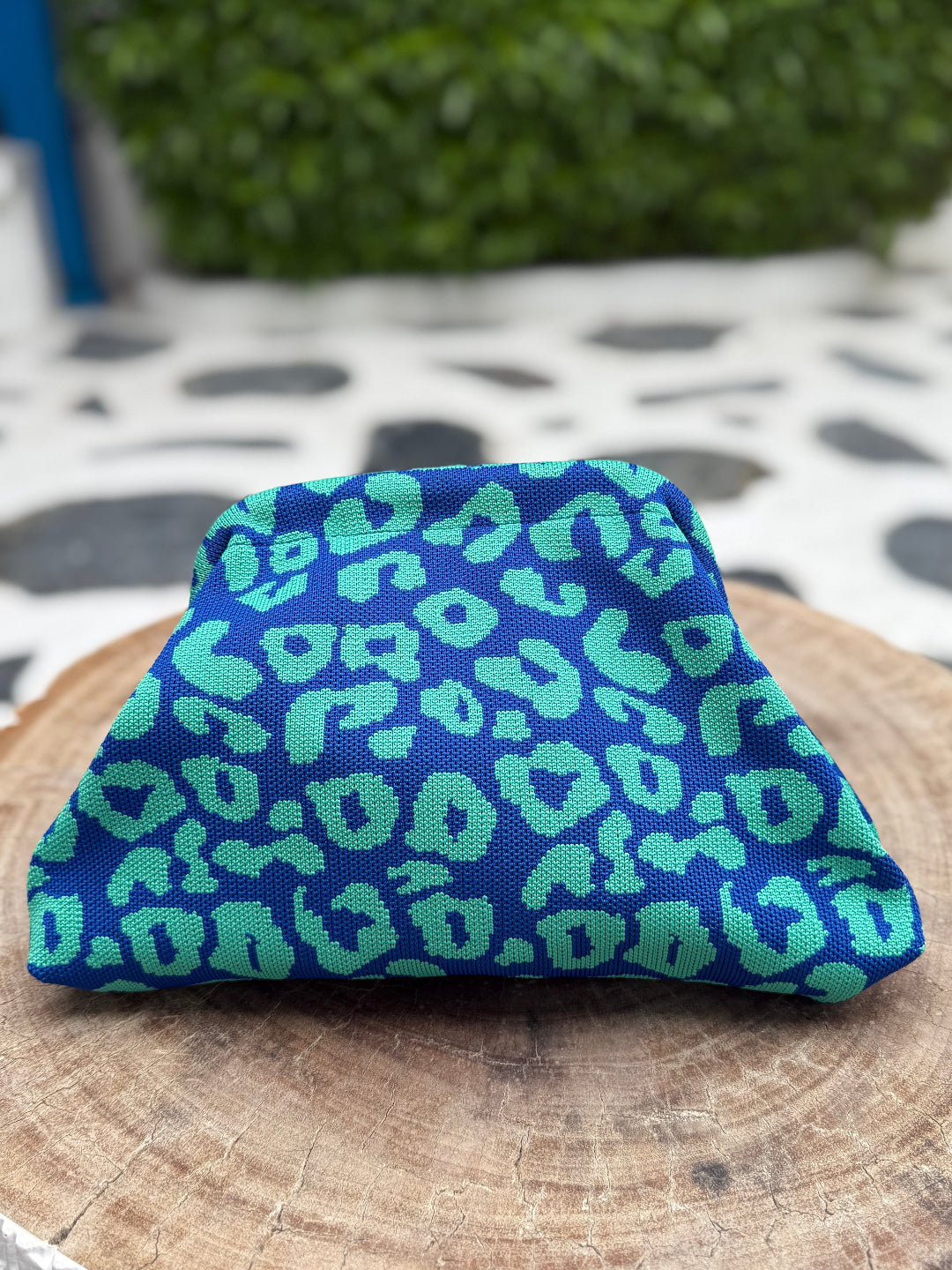 Woven Clutch - Blue and Green Leopard