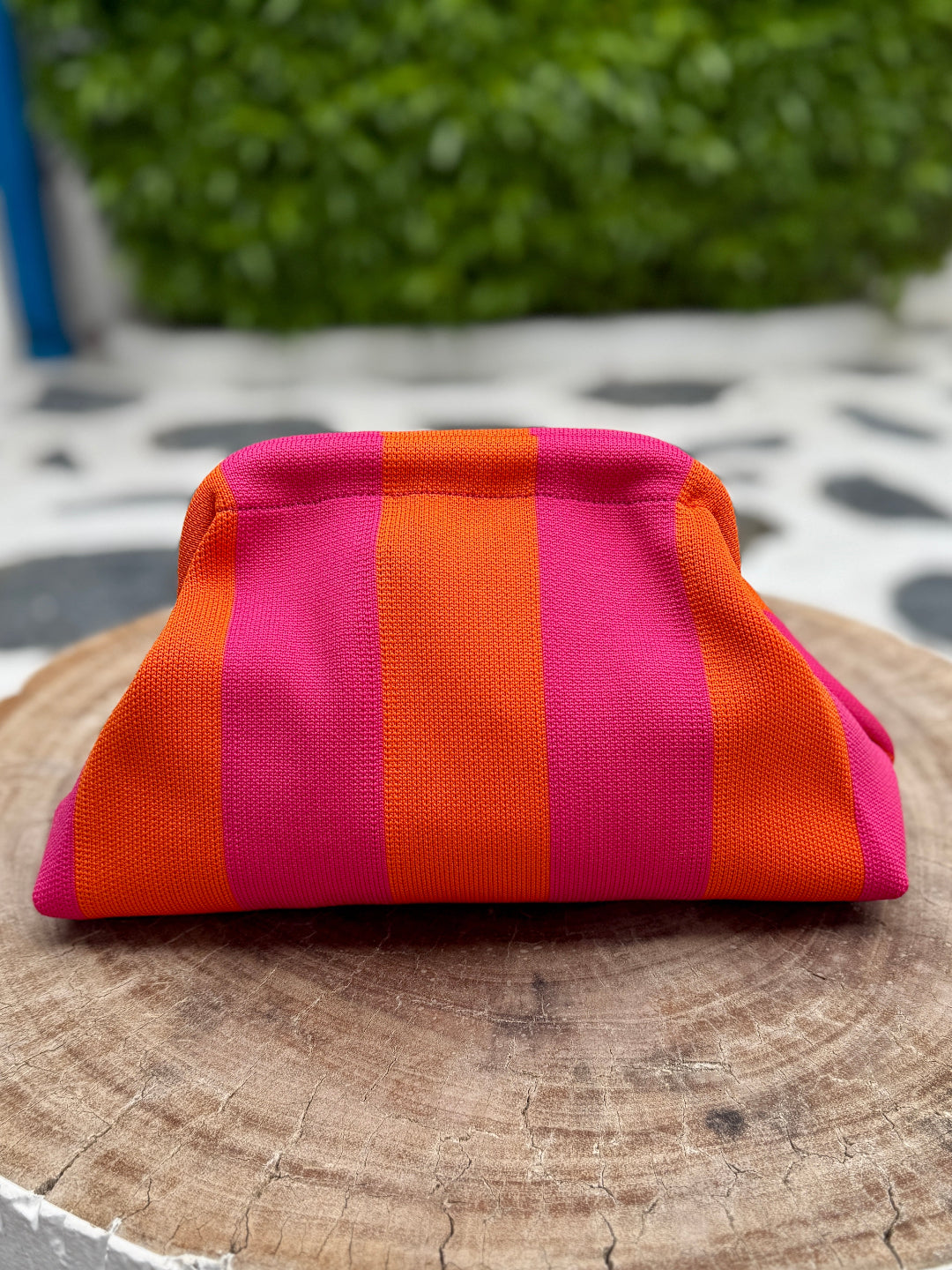 Woven Clutch - Pink and Orange Wide Stripe