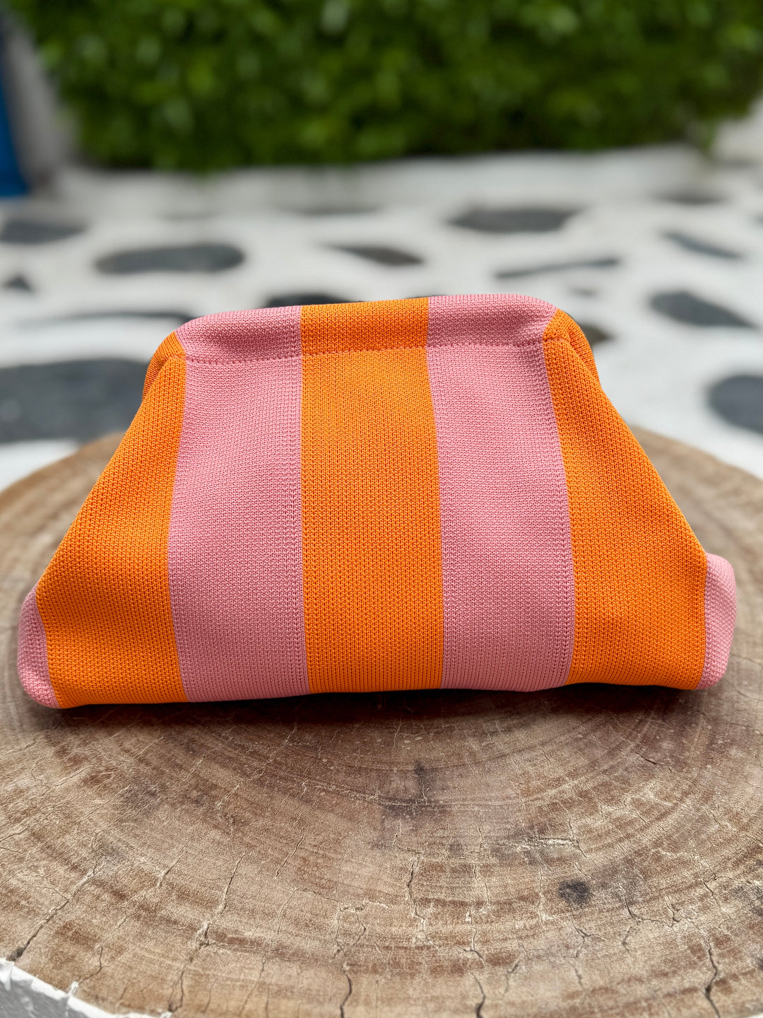 Woven Clutch - Pale Pink and Orange Wide Stripe