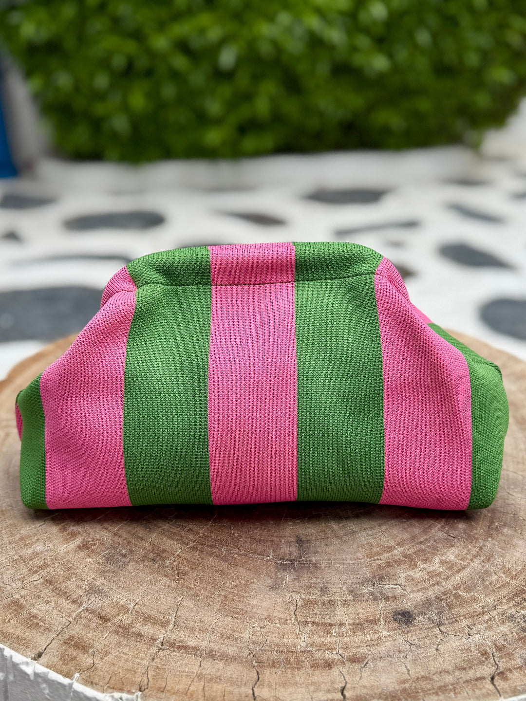 Woven Clutch - Pink and Green Wide Stripe