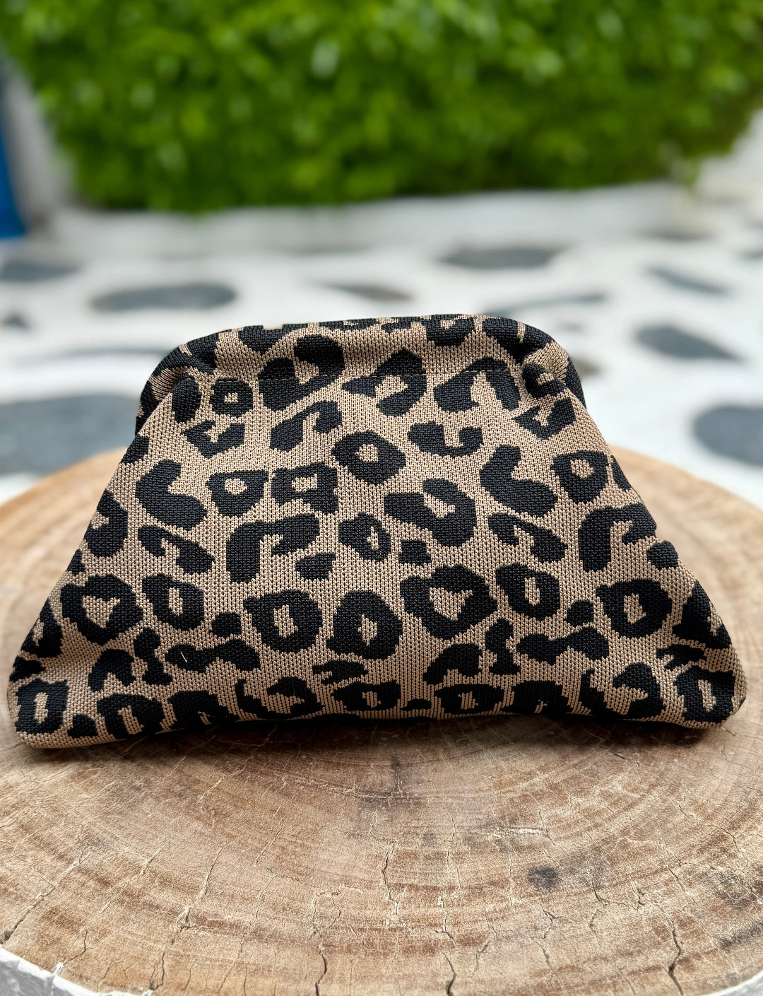 Woven Clutch - Tan and Black Leopard