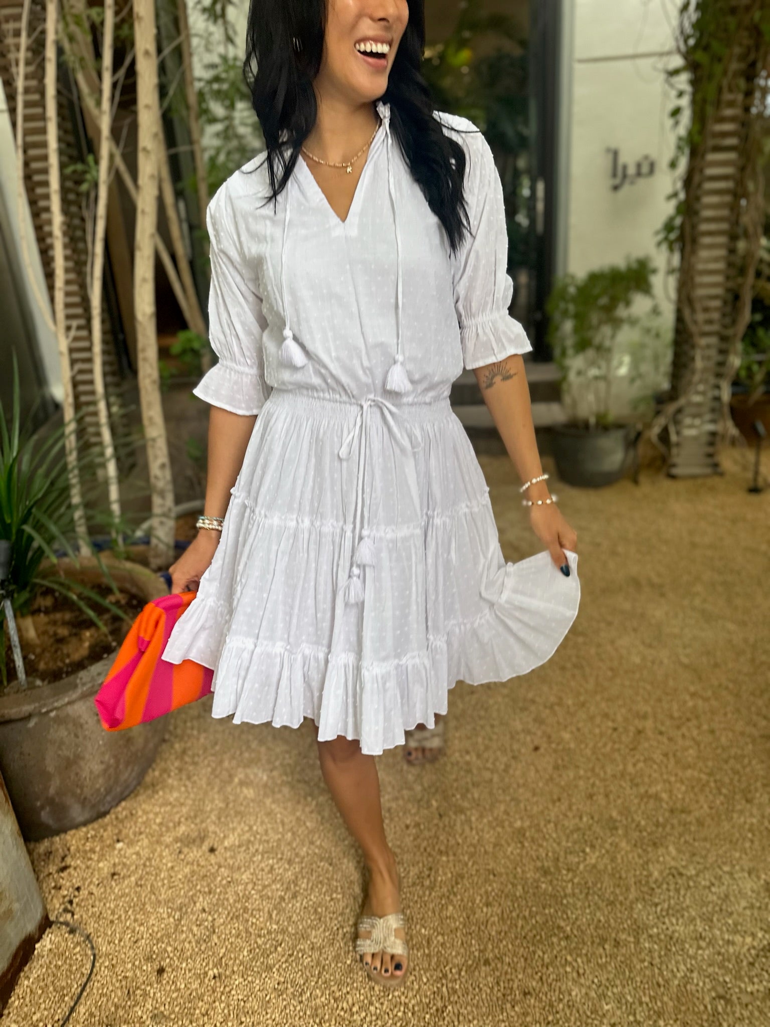 Gemma Dress - White Cotton Dot