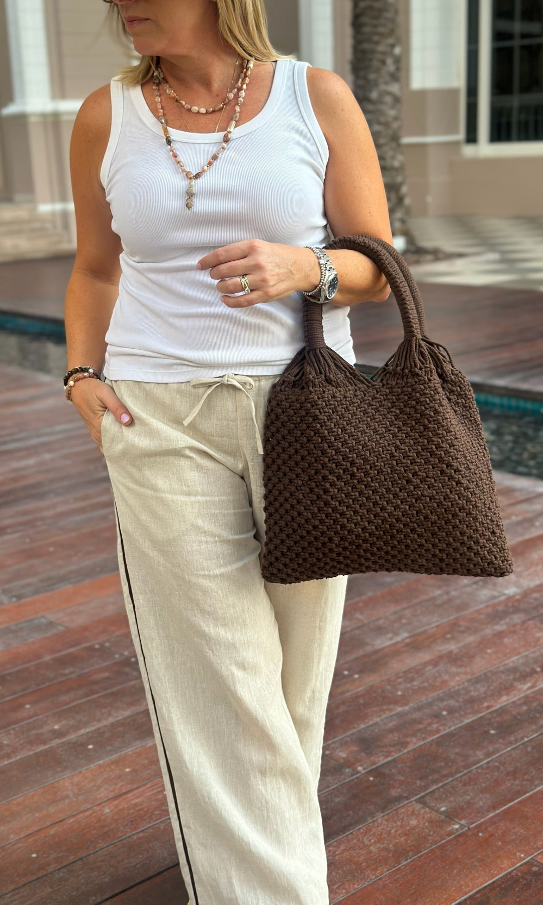 Linen Trousers - Natural with Chocolate Trim