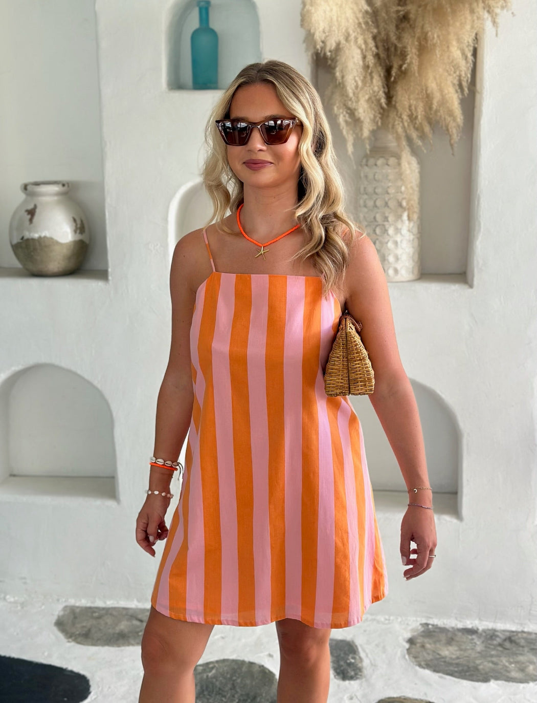 Luna Dress Cotton - Orange Stripe