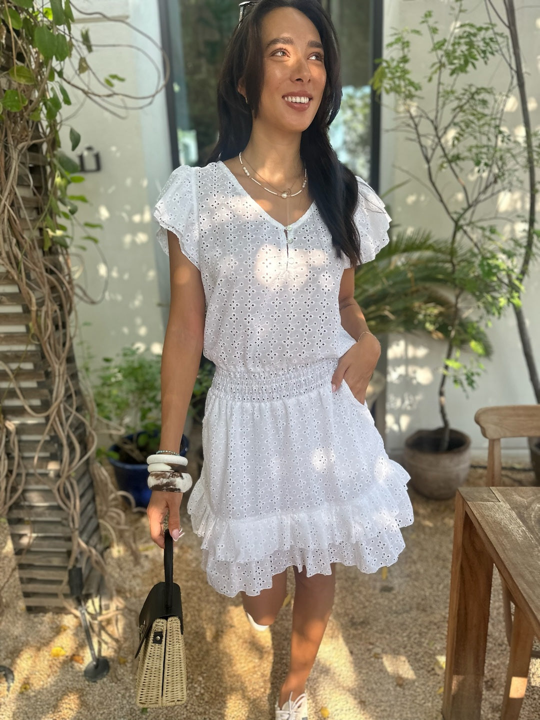 Izzy Dress Broderie - White