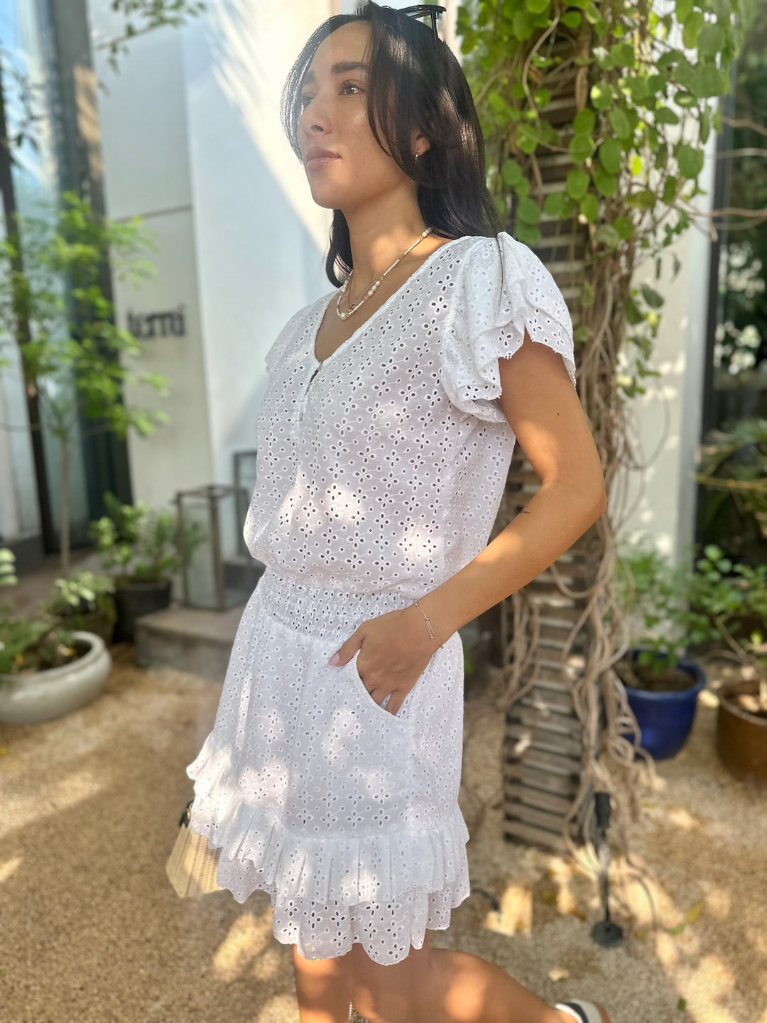 Izzy Dress Broderie - White
