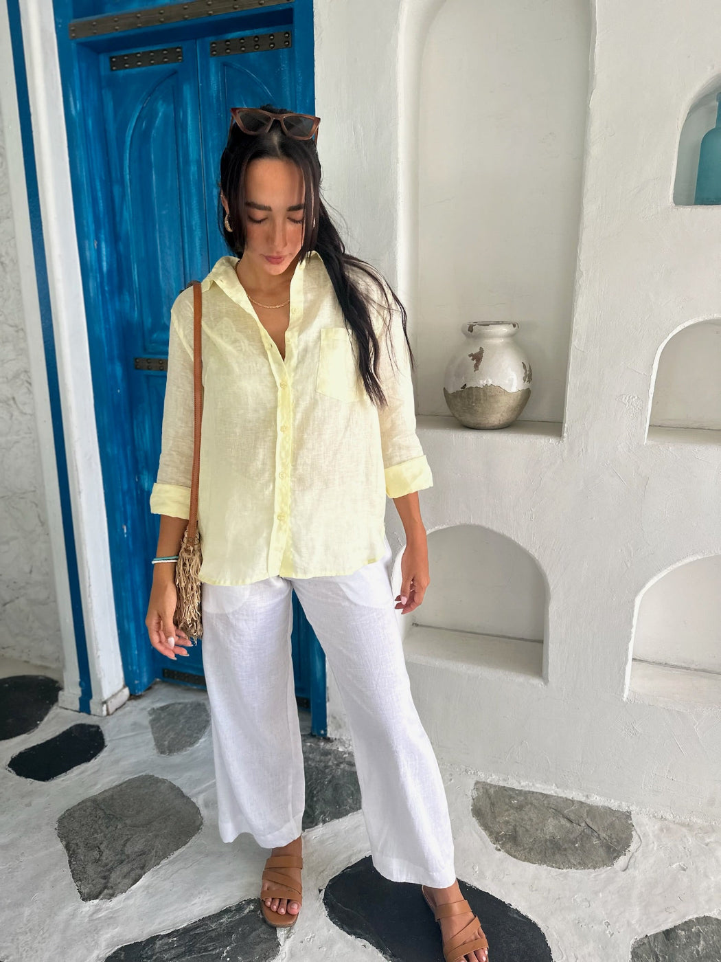 Long Sleeve Linen Shirt - Lemon