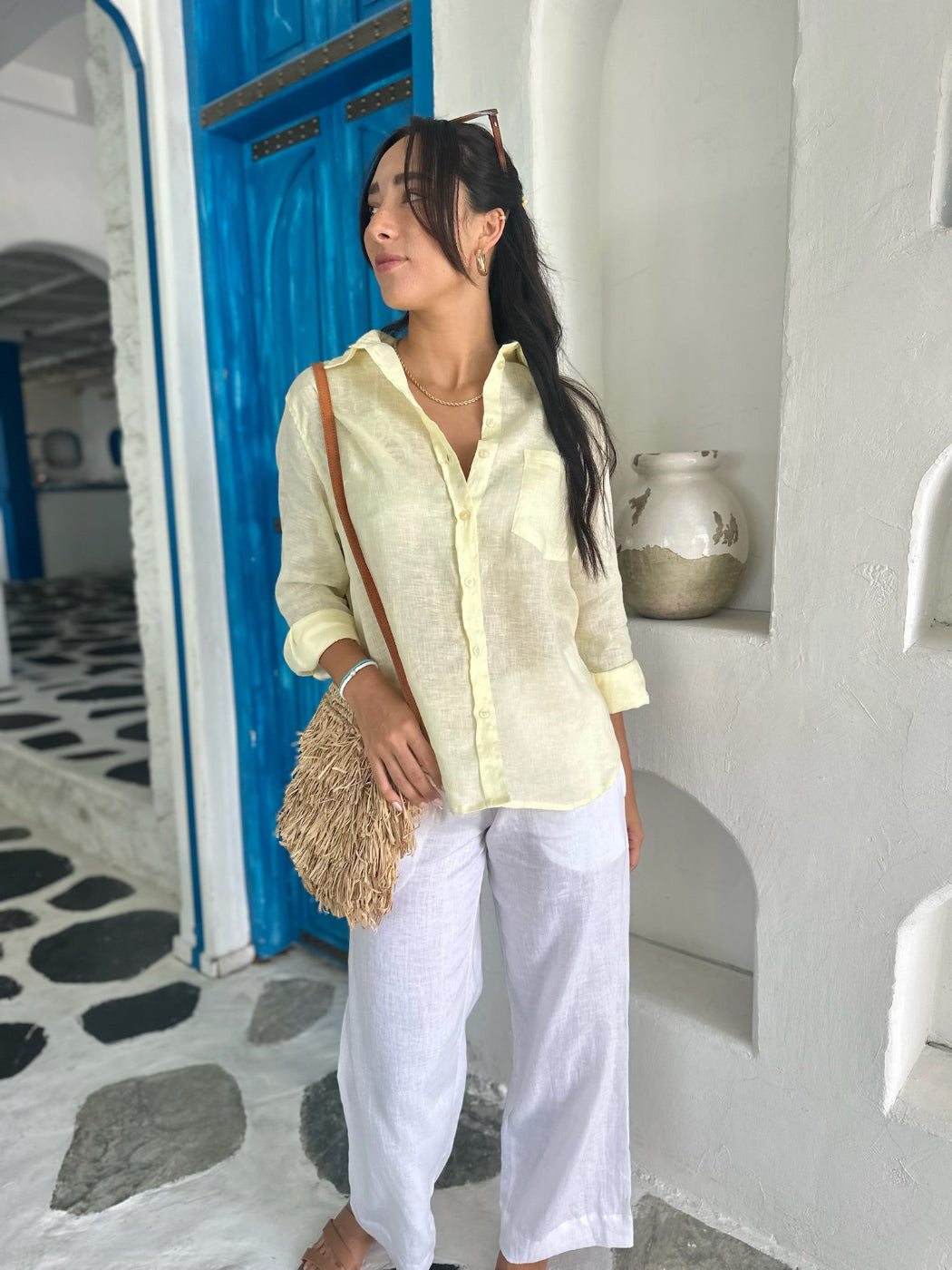 Long Sleeve Linen Shirt - Lemon
