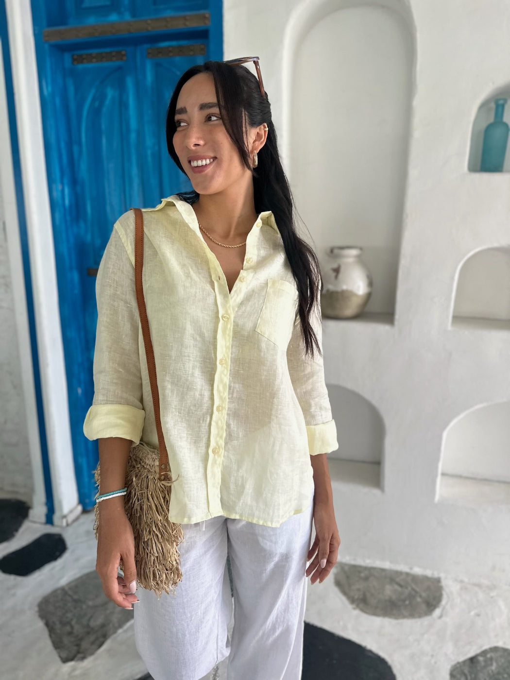 Long Sleeve Linen Shirt - Lemon