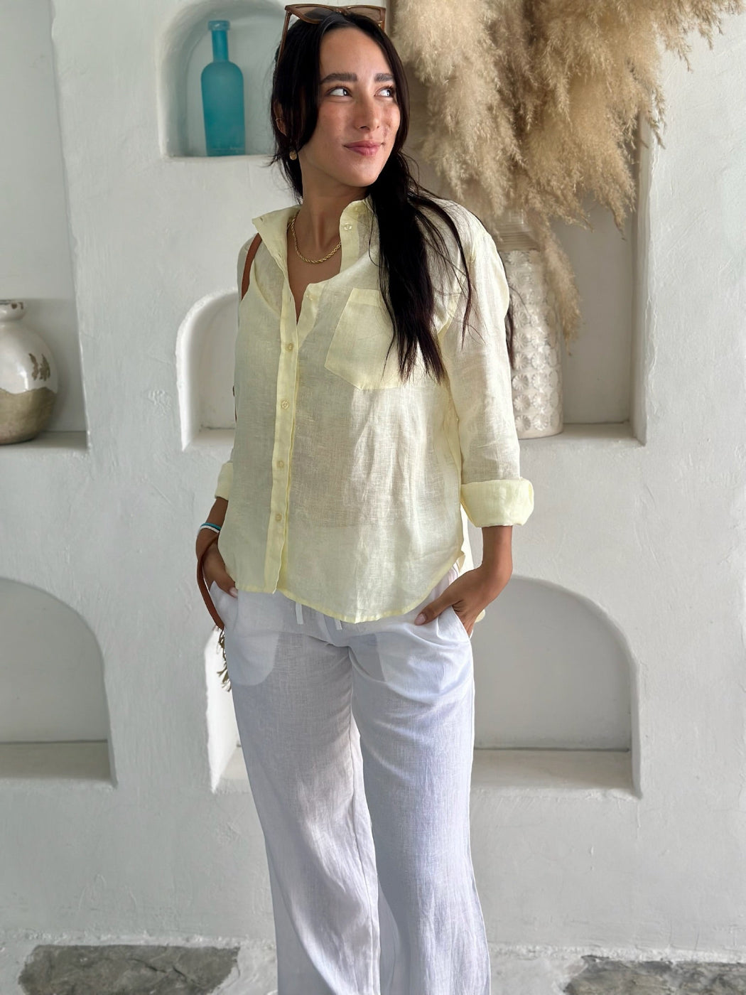 Long Sleeve Linen Shirt - Lemon