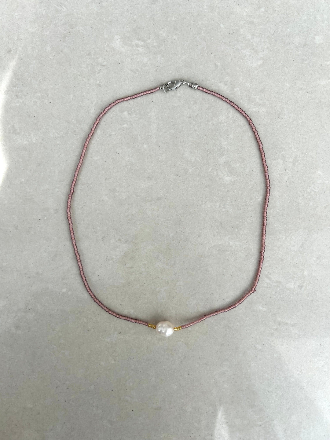 Seed Bead Necklace with Pearl - Soft Pink