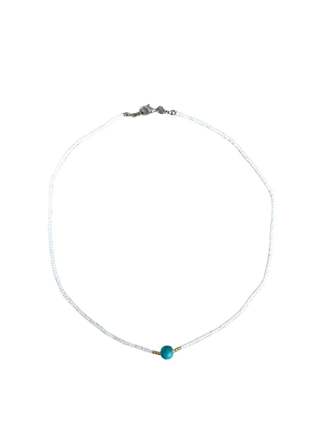 Seed Bead Necklace with Stone - White