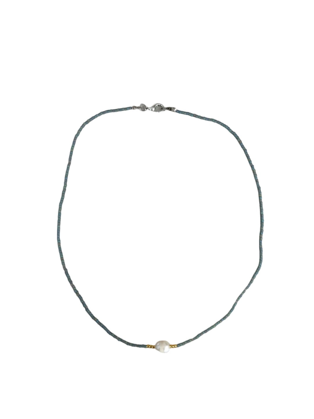 Seed Bead Necklace with Pearl - Soft Grey