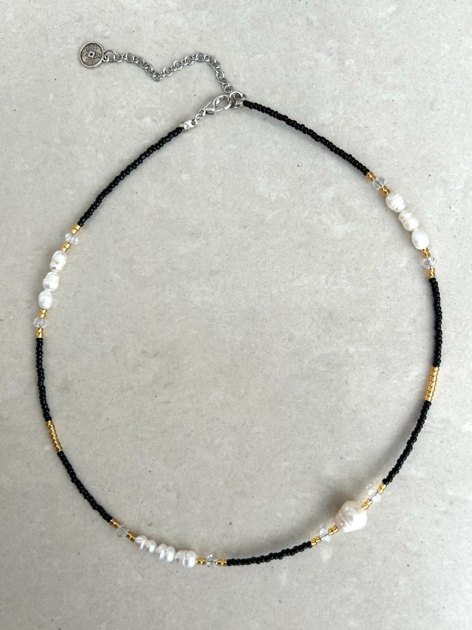 Bead and Pearl Necklace - Black