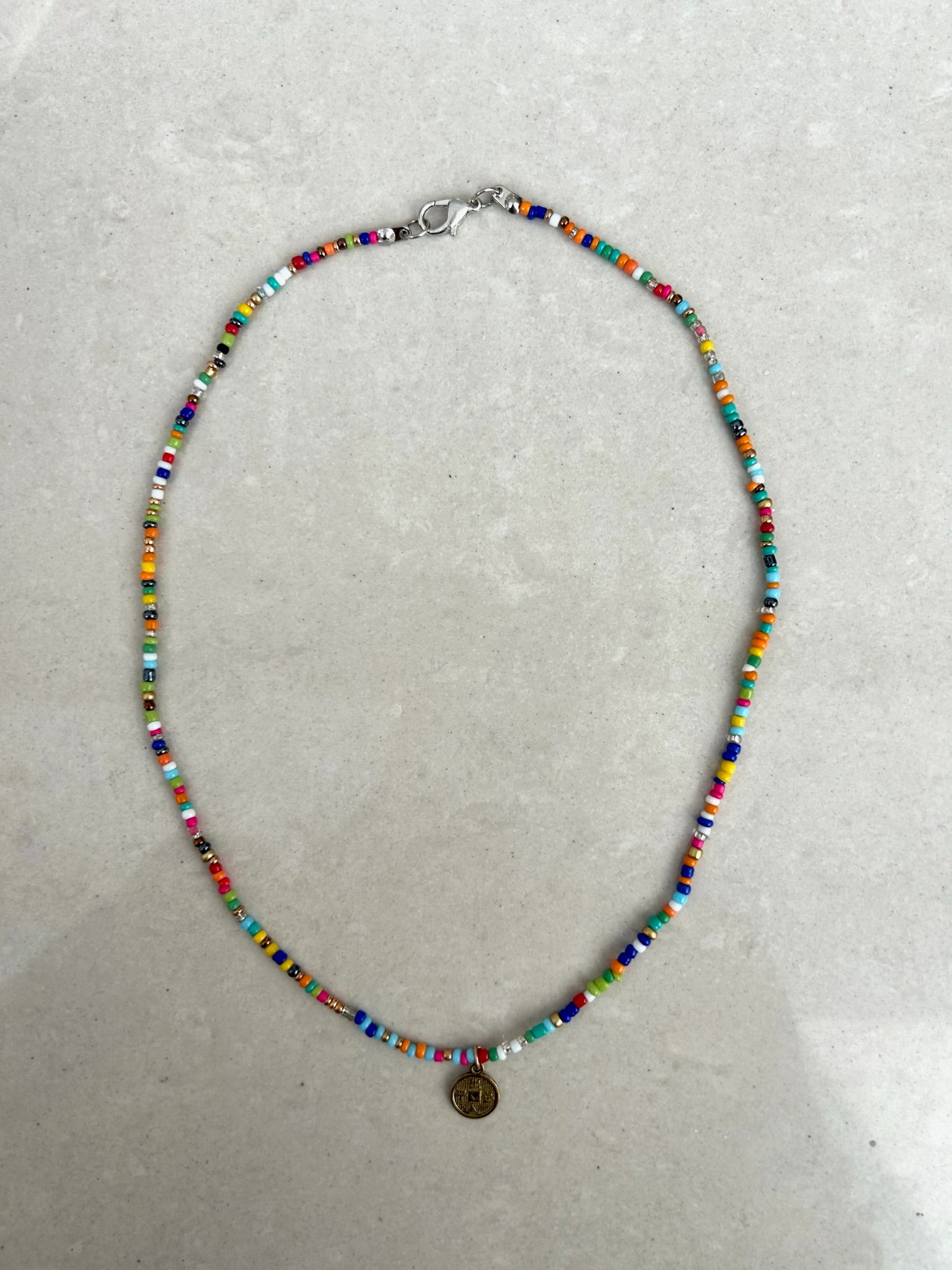 Seed Bead Necklace Short - Multicolour with Charm