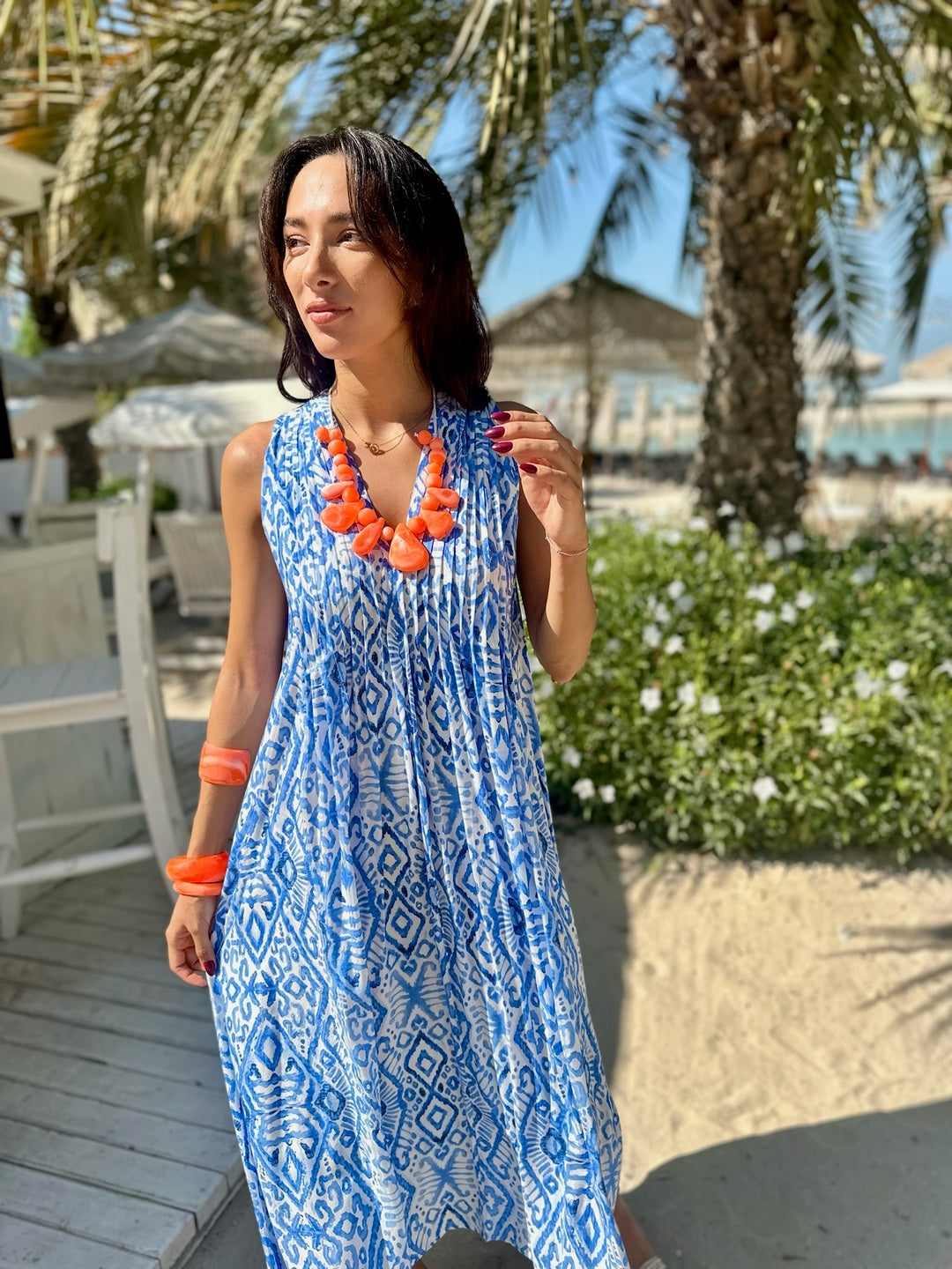 Bella Dress - Blue Ikat