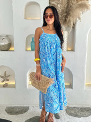 Ella Dress Linen - Bright Blue Shell