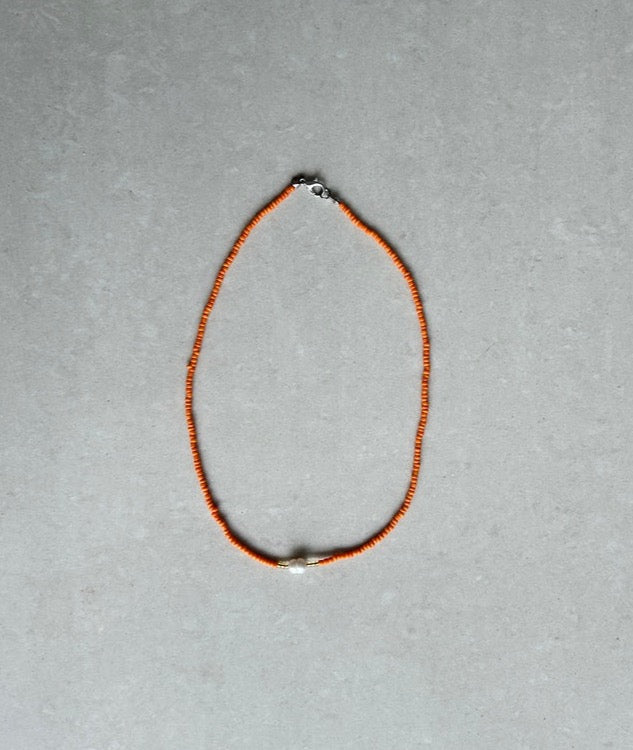 Seed Bead Necklace with Pearl - Orange