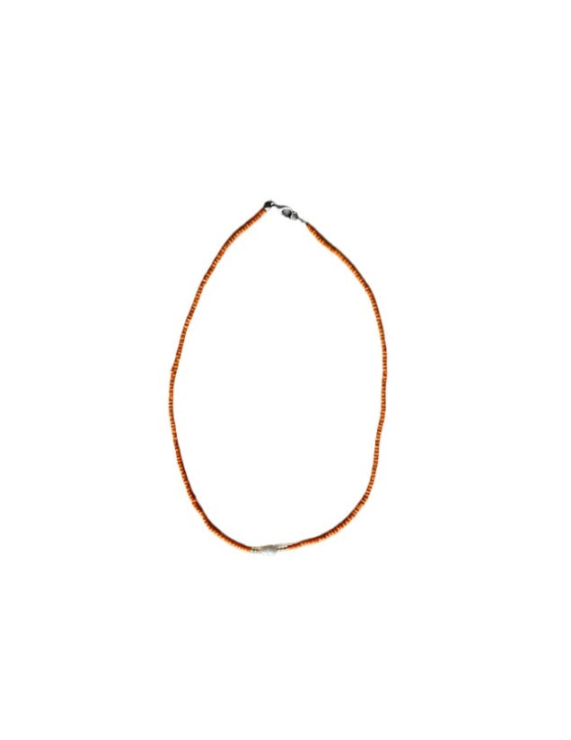 Seed Bead Necklace with Pearl - Orange
