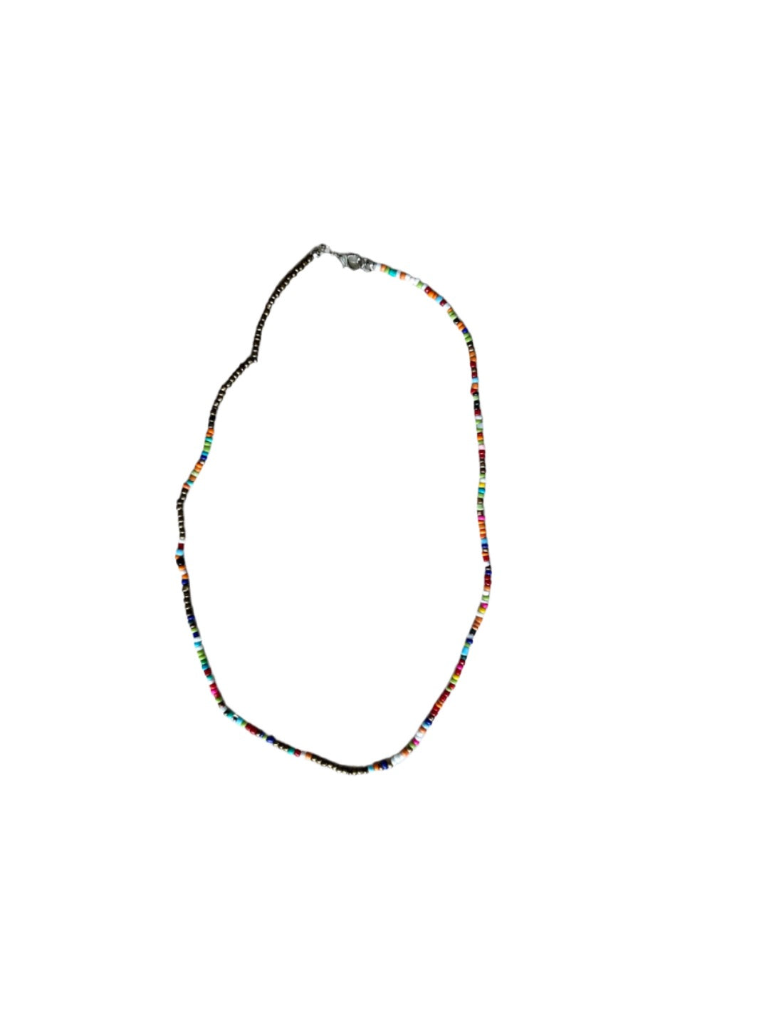 Seed Bead Necklace Short - Bright Multicolour with Bronze