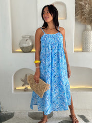Ella Dress Linen - Bright Blue Shell