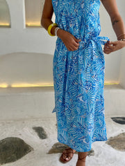 Ella Dress Linen - Bright Blue Shell