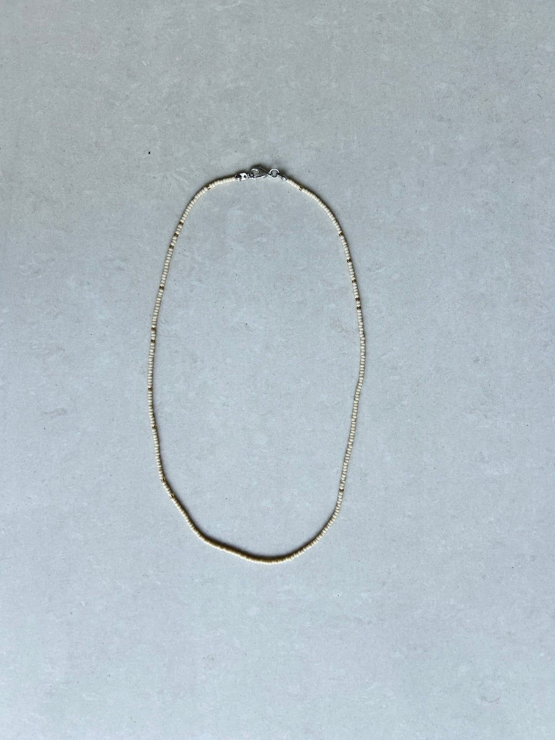 Seed Bead Necklace Long - Cream and Gold