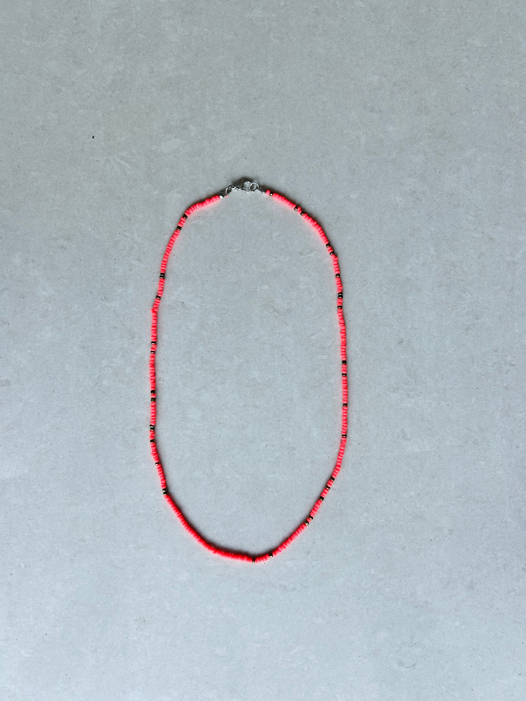Seed Bead Necklace Long - Bright Orange with Gold