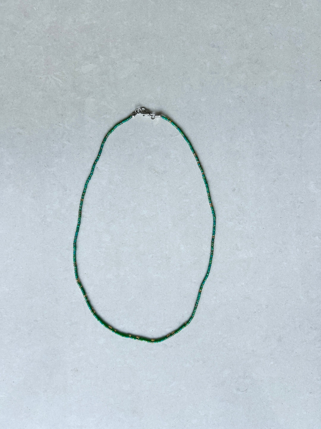 Seed Bead Necklace Long - Green and Gold