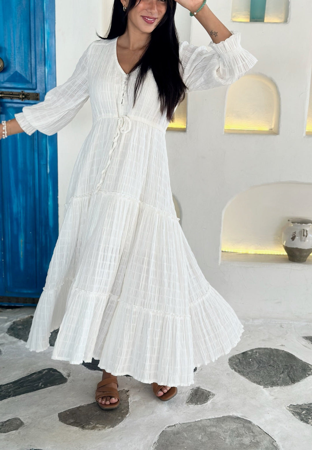 Marley Dress - White Textured Cotton