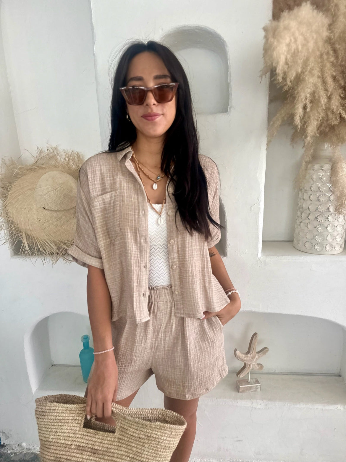 Double Cotton Crush Shorts - Stone