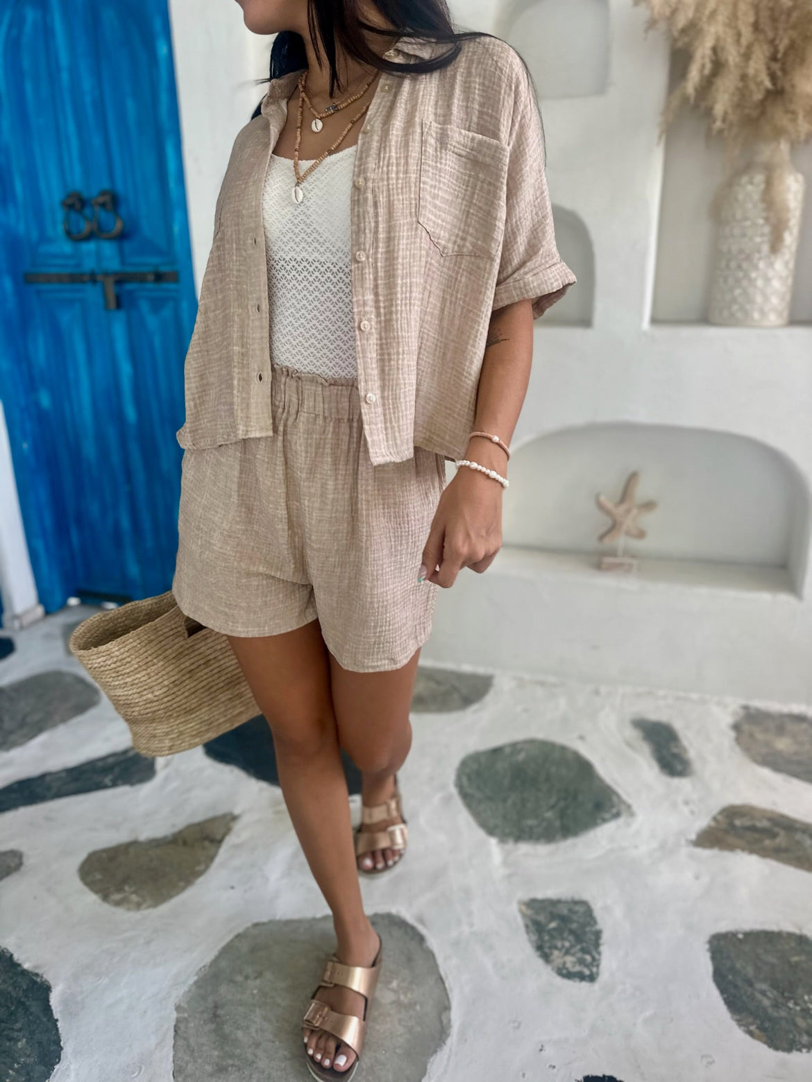Double Cotton Crush Shorts - Stone