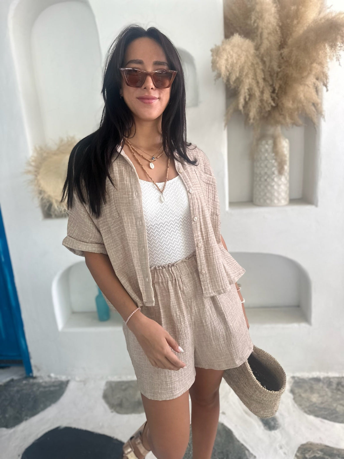 Double Cotton Crush Shorts - Stone