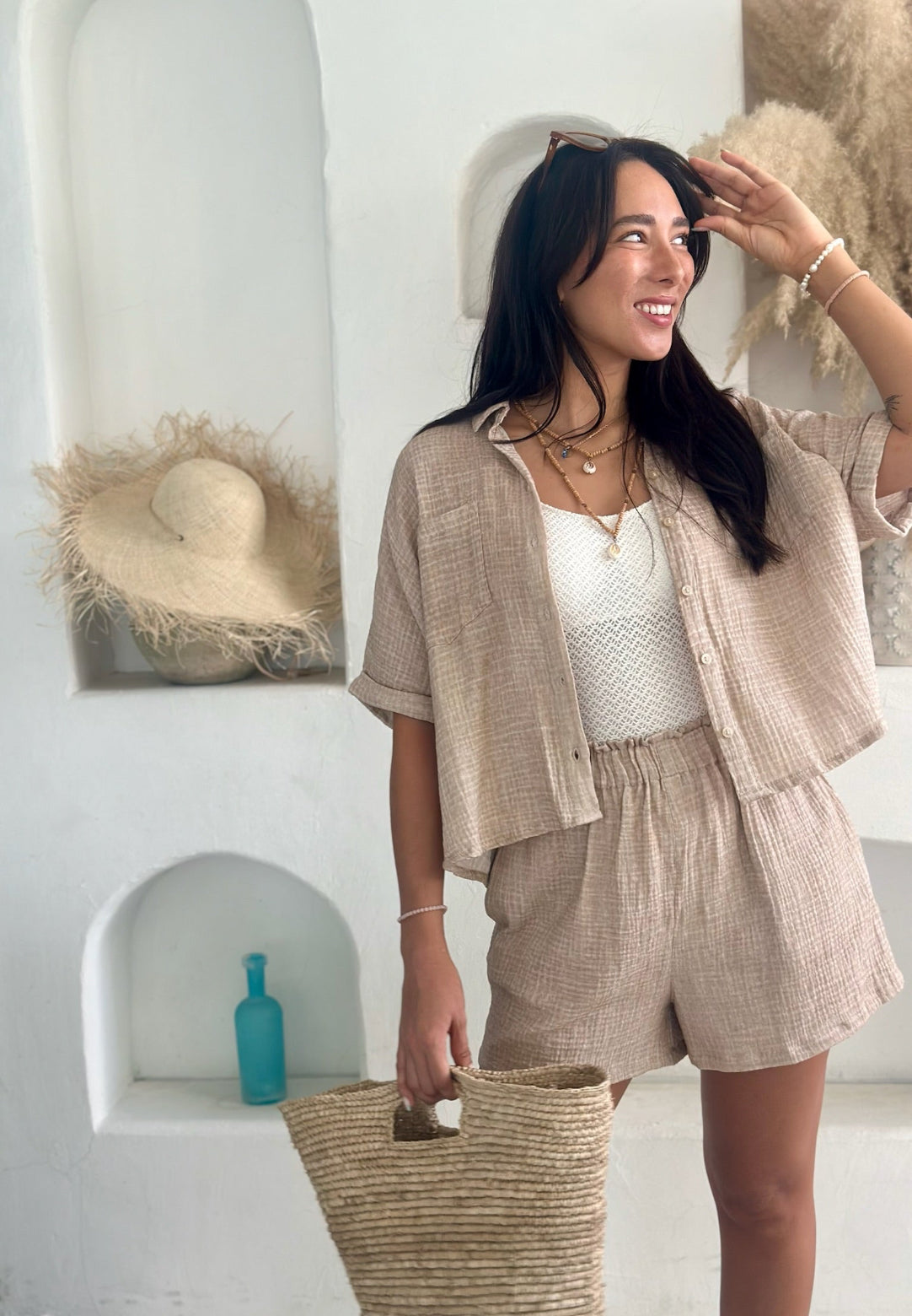 Double Cotton Crush Shorts - Stone
