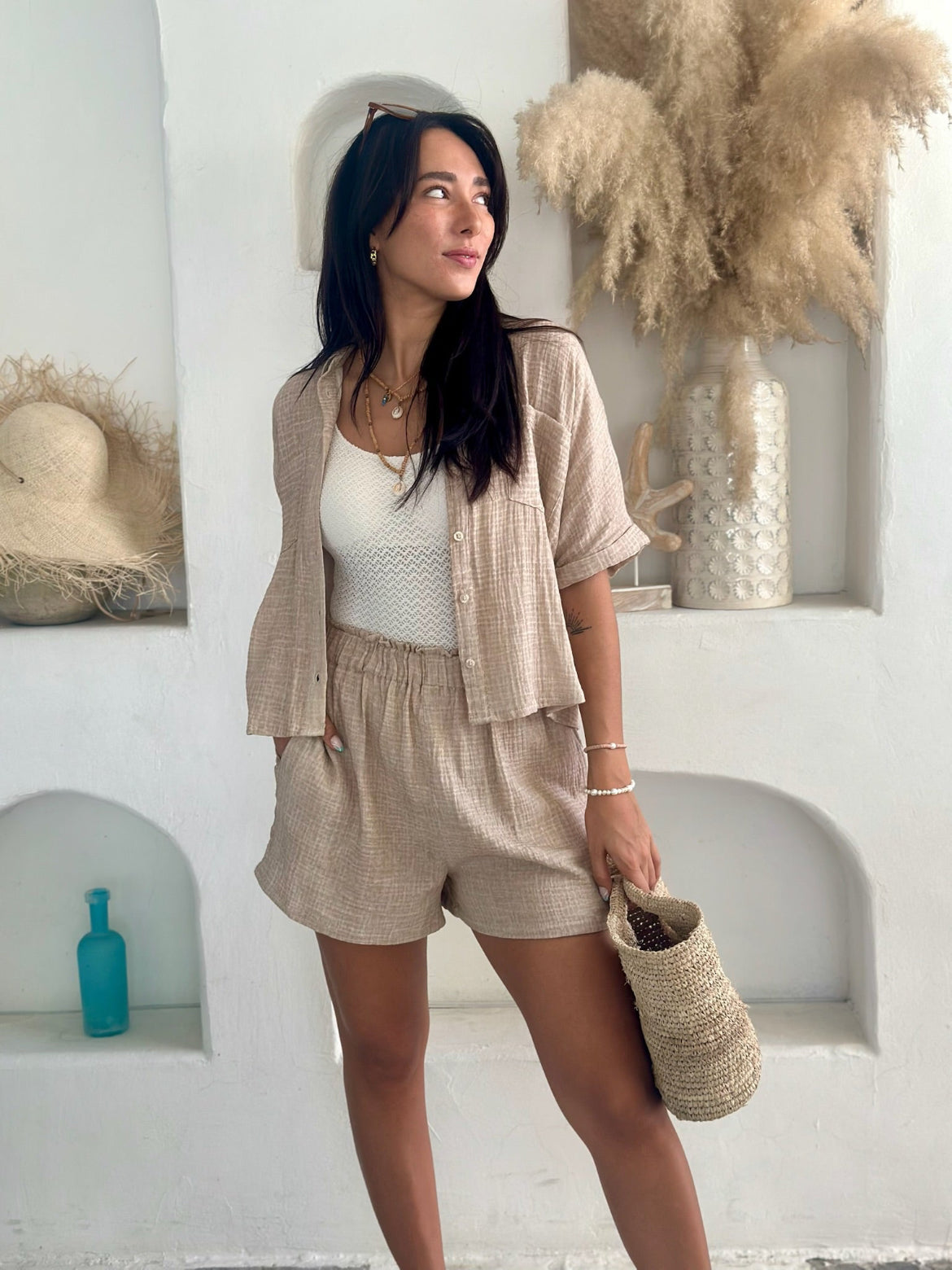 Double Cotton Crush Shorts - Stone