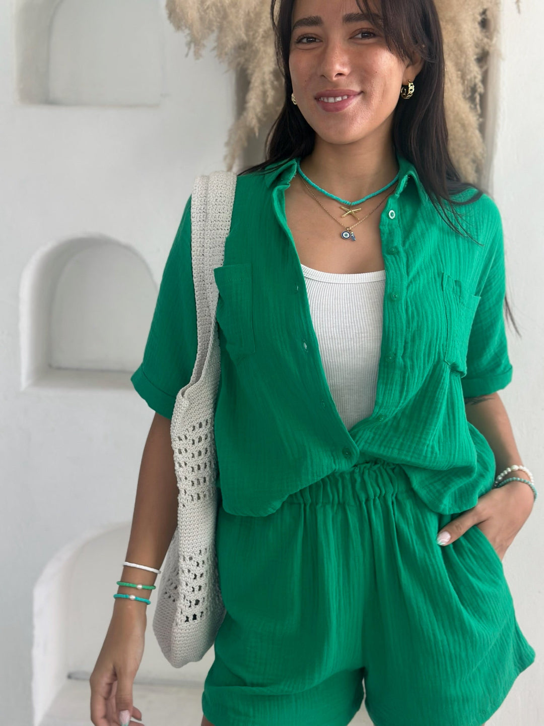 Double Cotton Crush Shorts - Bright Green
