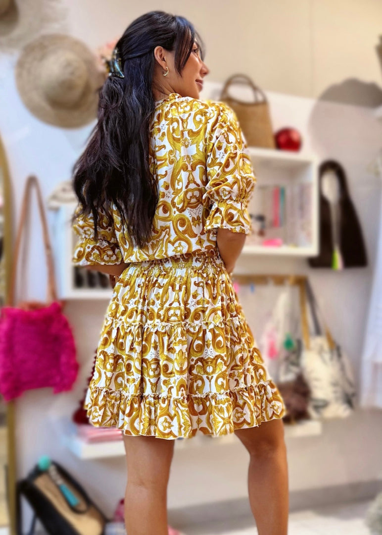 Gemma Dress - Gold Chinoiserie