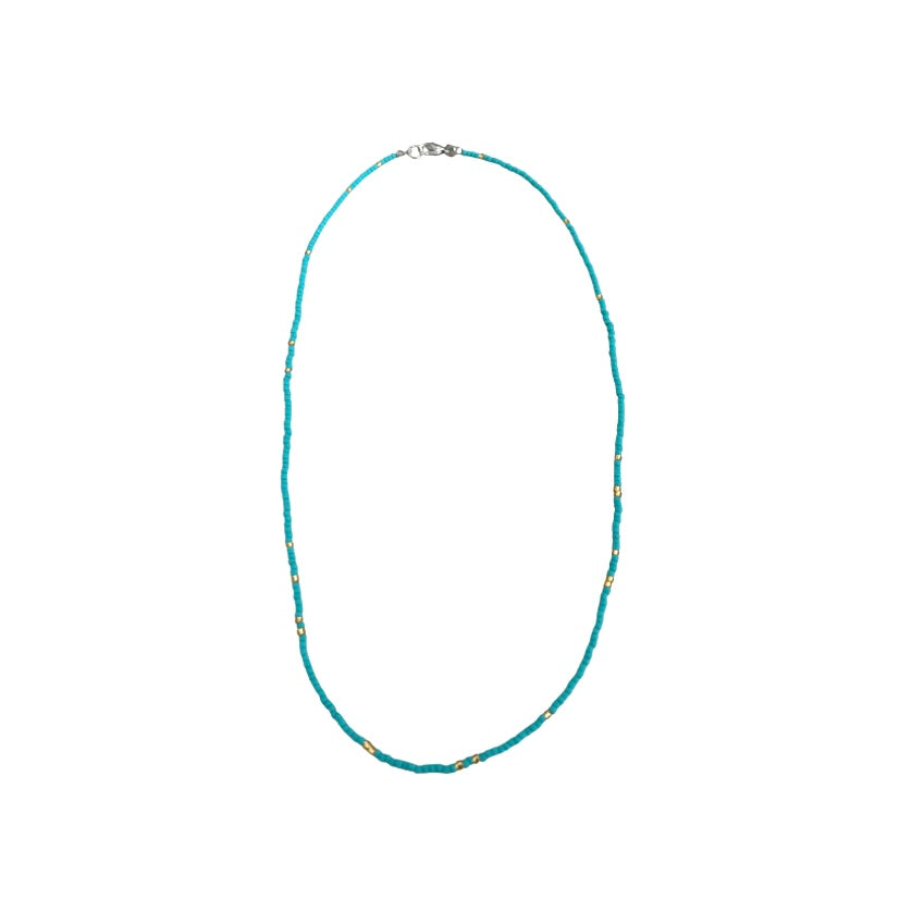Seed Bead Necklace Long - Turquoise with Gold