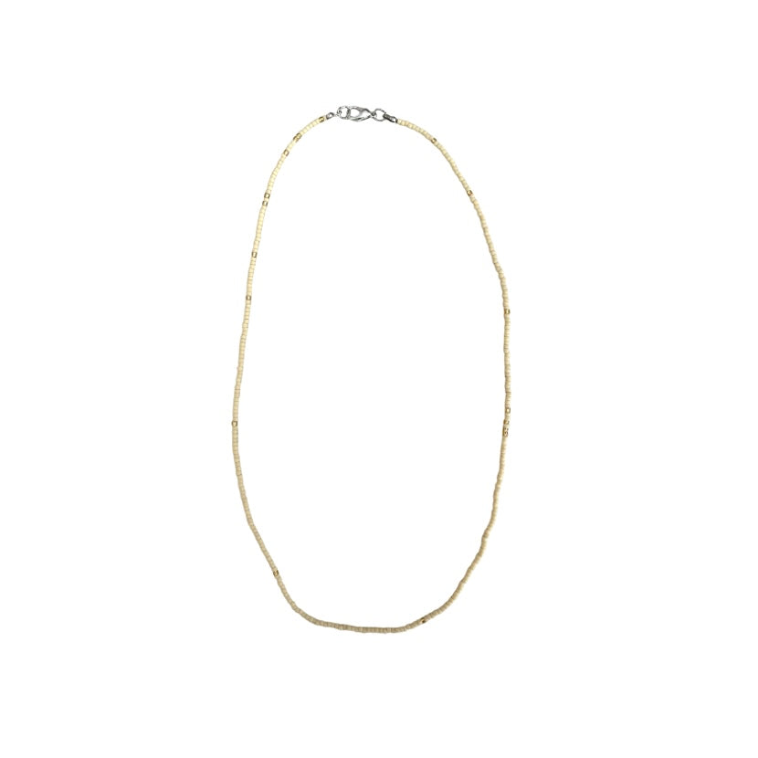 Seed Bead Necklace Long - Cream and Gold