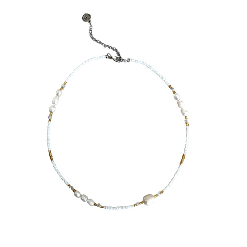 Bead and Pearl Necklace - White