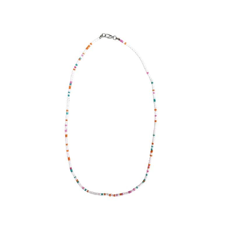 Seed Bead Necklace Long - Light Pink Multi