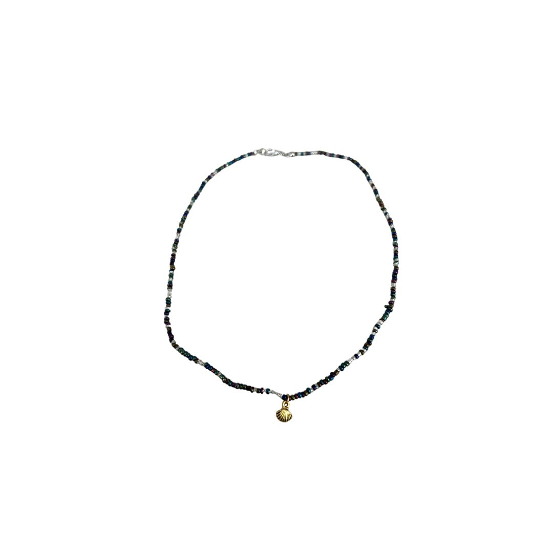 Seed Bead Necklace Short - Charcoal with Charm