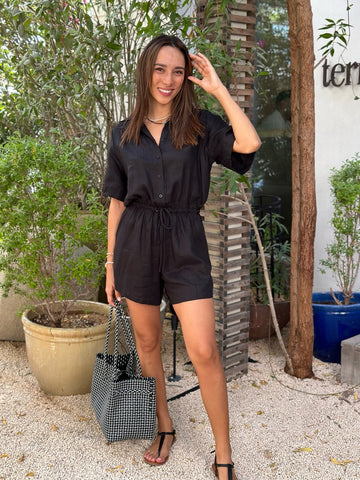 Romper - Black Linen