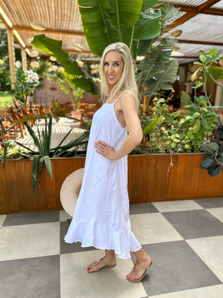 Tilly Dress Long Linen - White