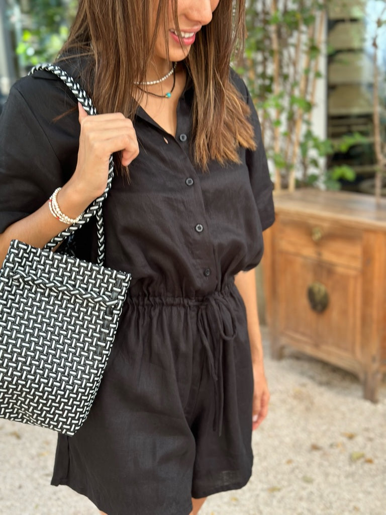 Romper - Black Linen