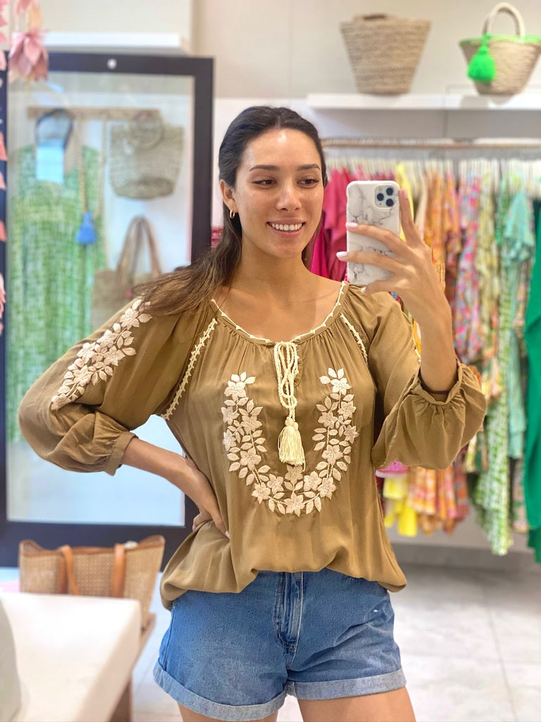 Embroidered Shirt - Brown